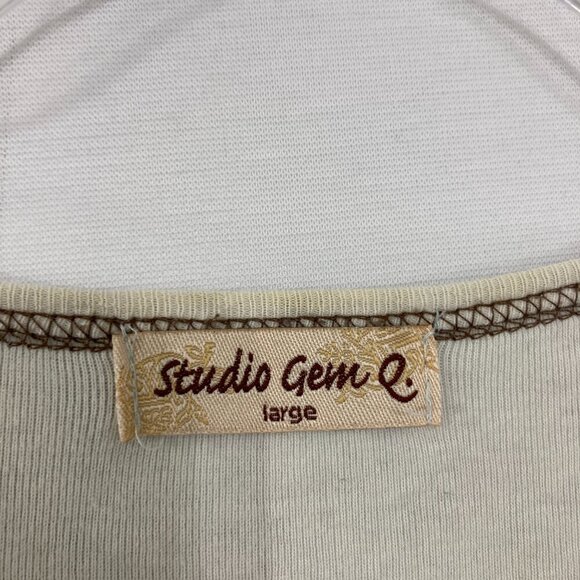 Studio Gem Q. Large Hummingbird Stretch Knit Crew Neck 3/4 Sleeve Artsy Boho Top - Picture 2 of 10